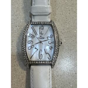 Woman’s Visage Watch White Leather Band Swarovski Crystal 31611